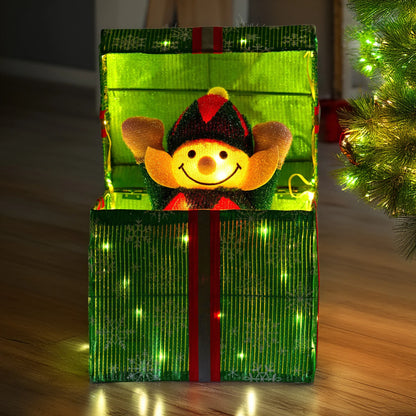 Christabelle Animated Elf Gift Box Led Lights Christmas Tree Decoration Ornament - Mekamart Australia