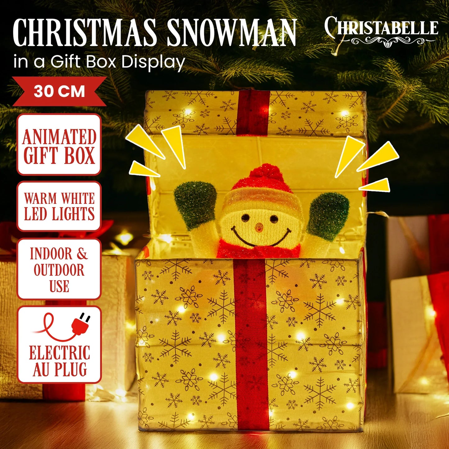 Christabelle Animated Snowman Gift Box Led Christmas Tree Decoration Ornaments - Mekamart Australia