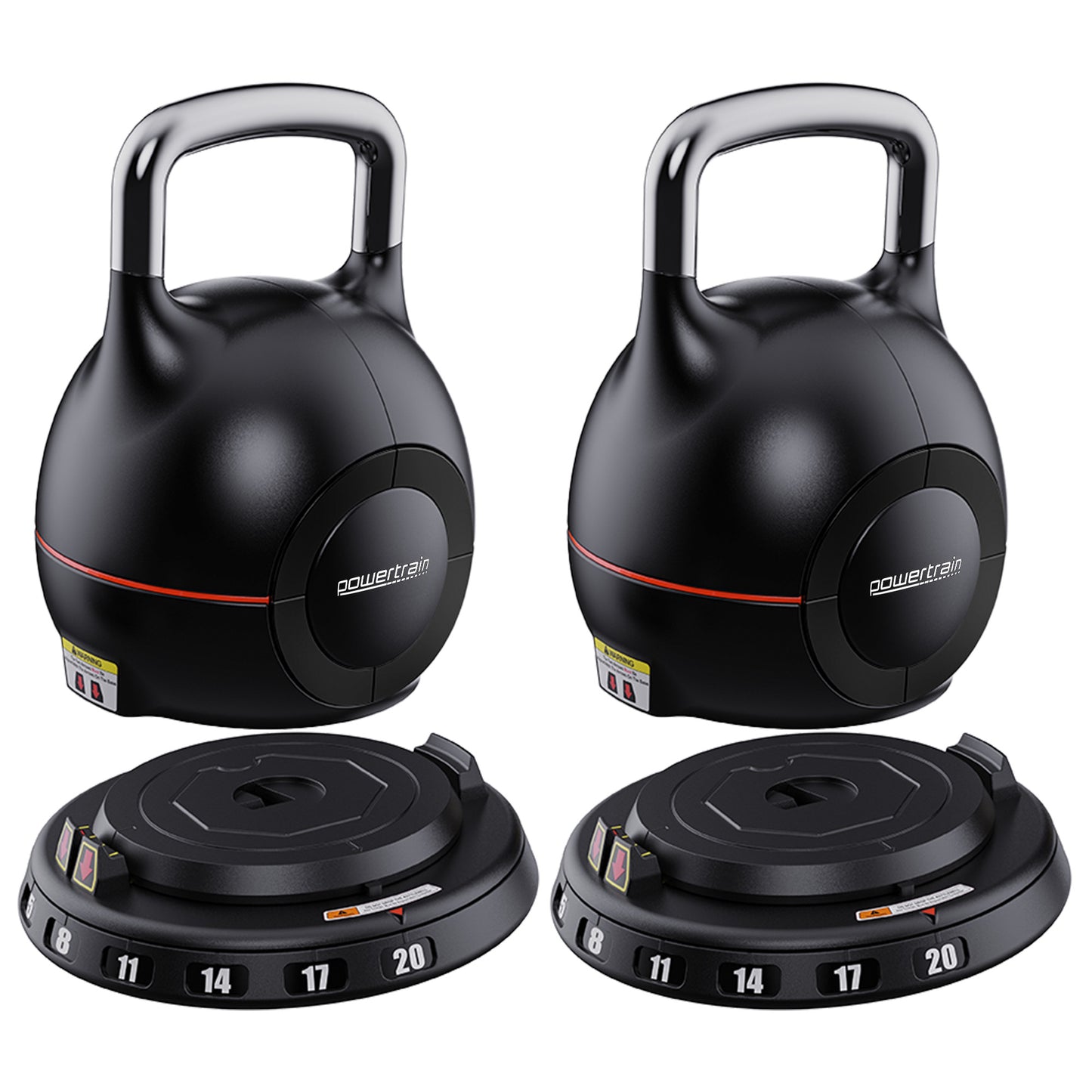 Powertrain 2x 20kg Adjustable Kettlebell One Hand Adjustment Weight Set