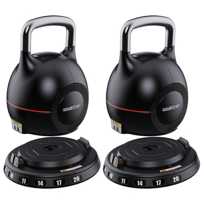 Powertrain 2x 20kg Adjustable Kettlebell One Hand Adjustment Weight Set