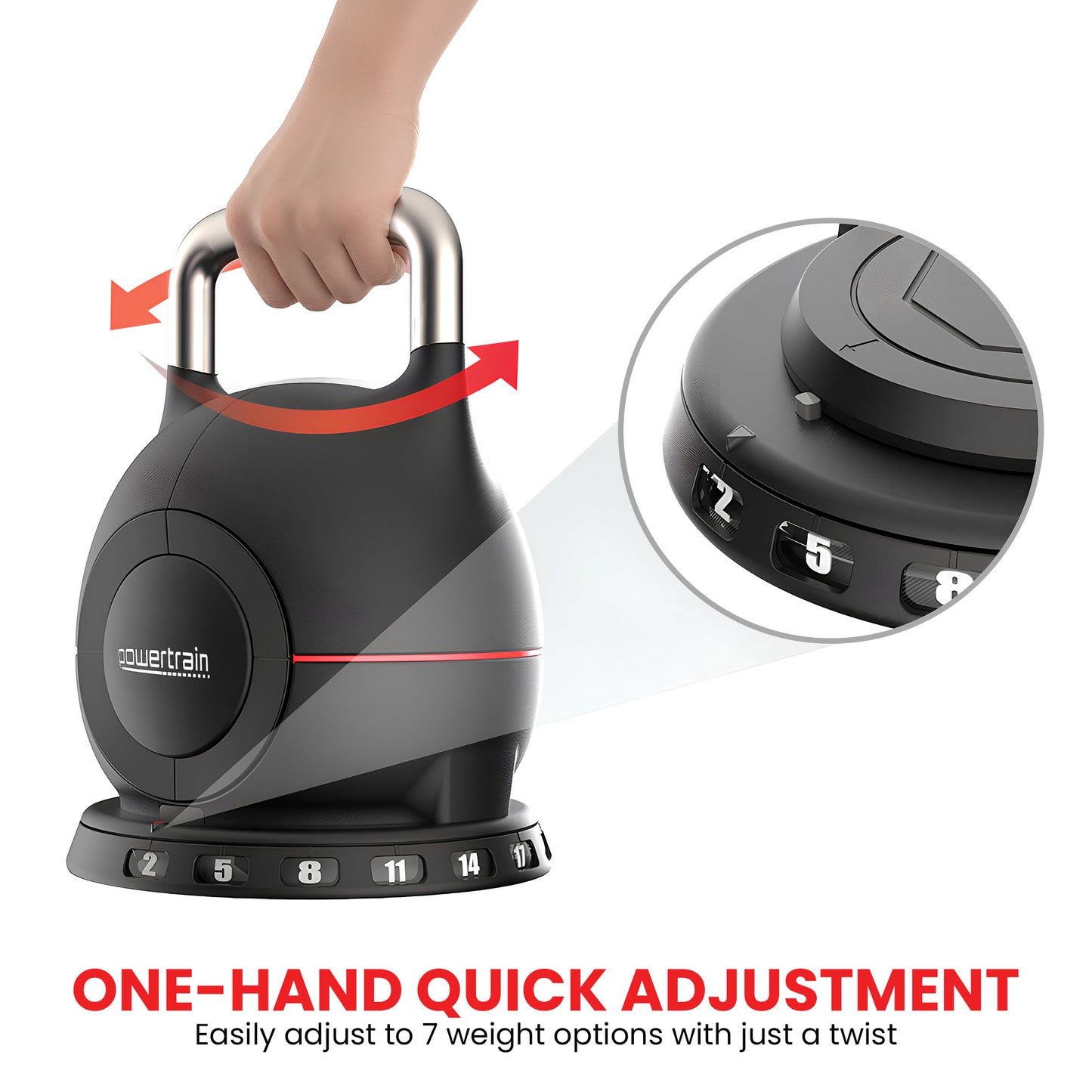 Powertrain 2x 20kg Adjustable Kettlebell One Hand Adjustment Weight Set