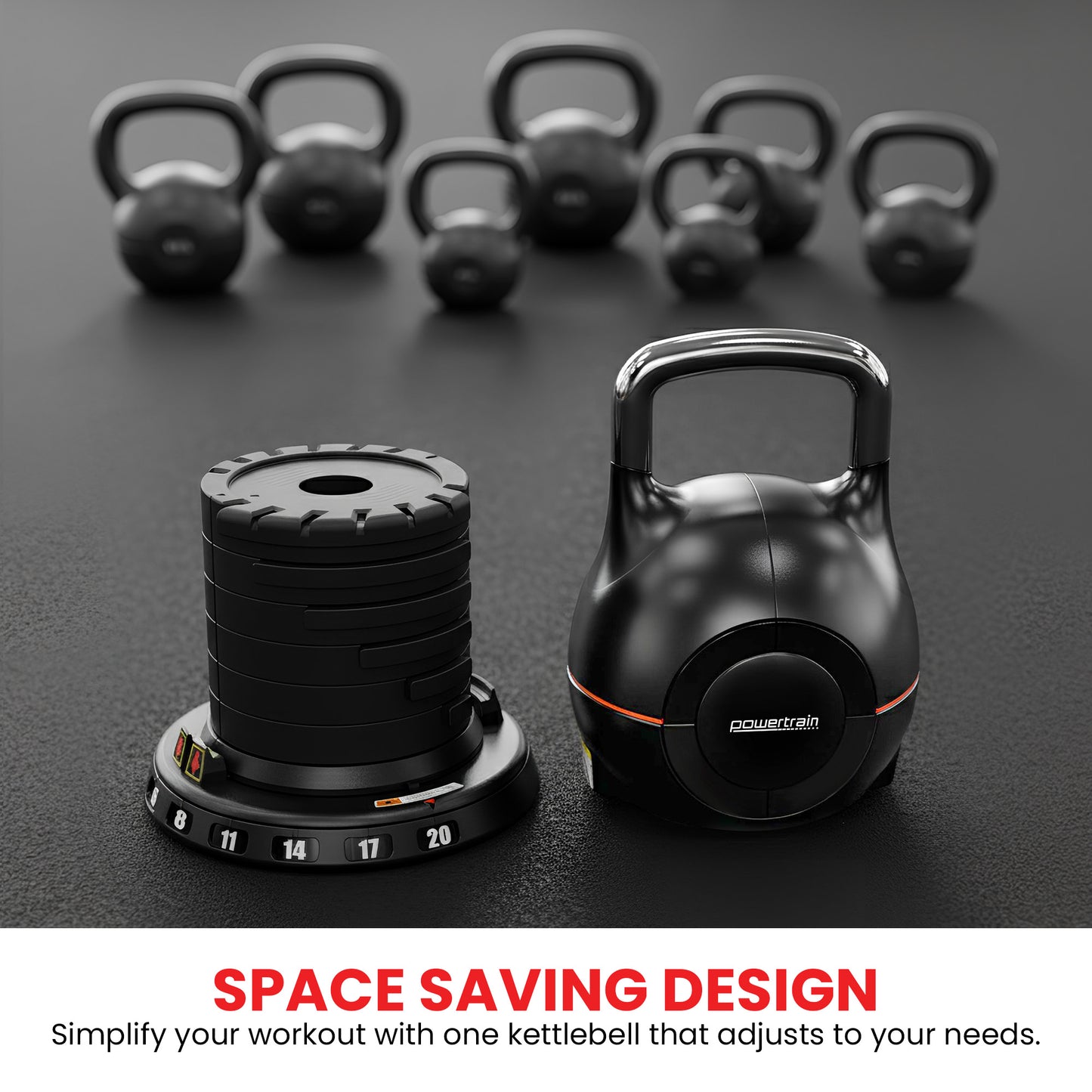 Powertrain 2x 20kg Adjustable Kettlebell One Hand Adjustment Weight Set