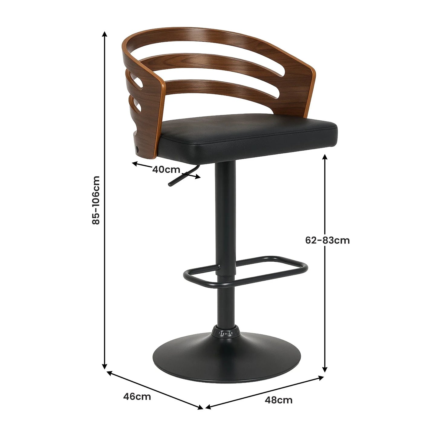 Sarantino Bentwood Walnut Barstool Leather Seat And Metal Base - Mekamart Australia