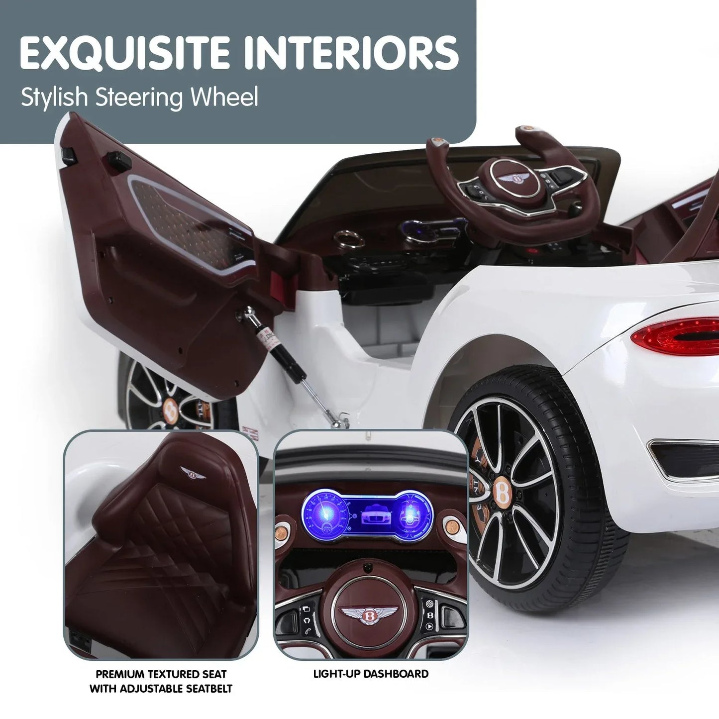 Kahuna Bentley Exp 12 Speed 6E Licensed Kids Ride On Electric Car Remote Control - White - Mekamart Australia