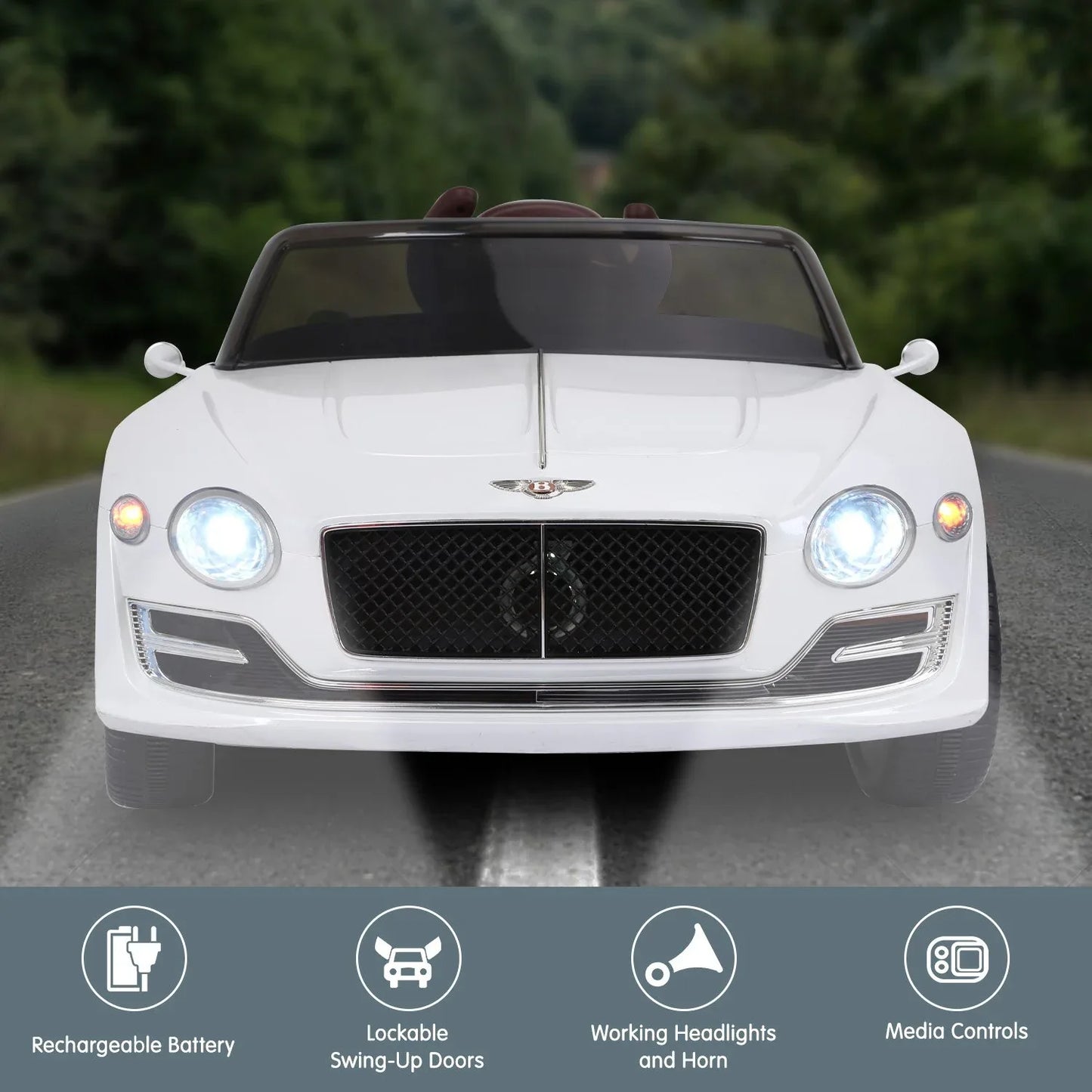 Kahuna Bentley Exp 12 Speed 6E Licensed Kids Ride On Electric Car Remote Control - White - Mekamart Australia