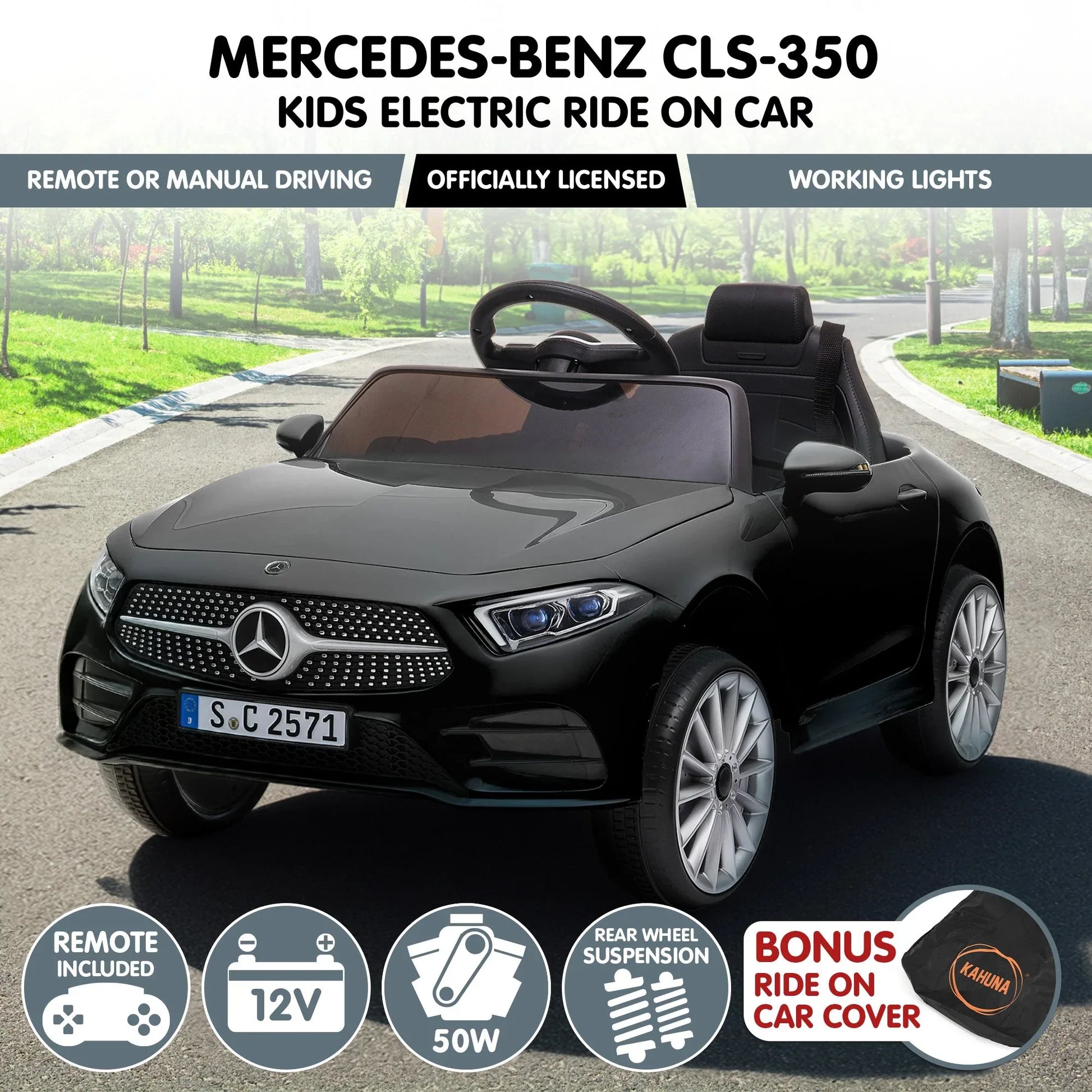 Kahuna Mercedes Benz CLS 350 Kids Electric Ride On Car with Remote Control - Black - Mekamart Australia