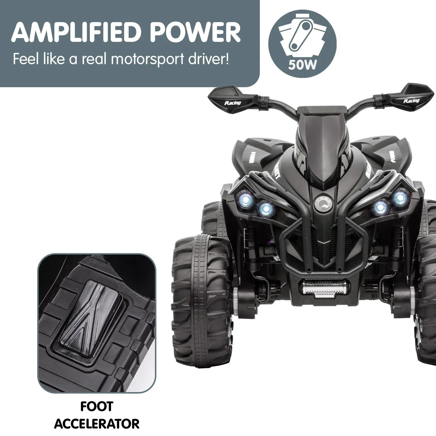 Kahuna GTS99 Kids Electric Ride On Quad Bike Toy ATV 50W - Black - Mekamart Australia