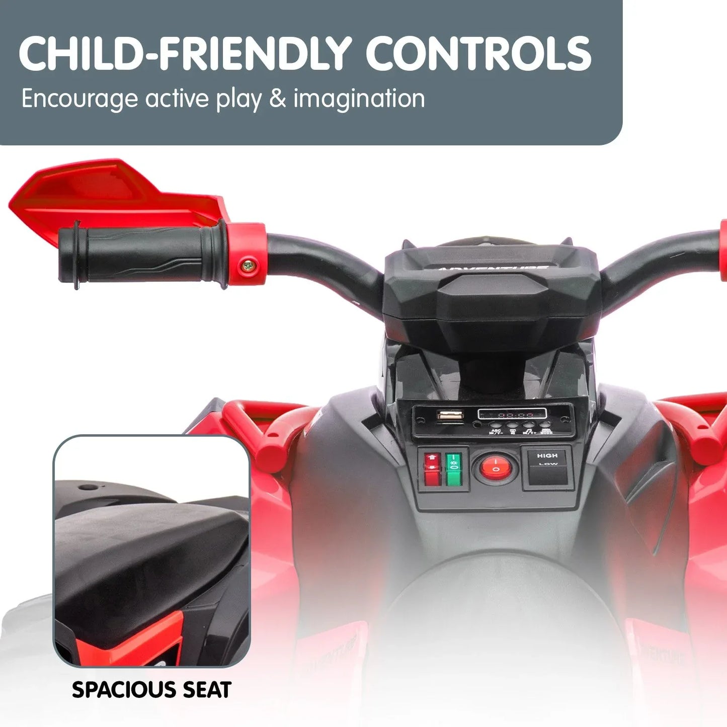Kahuna GTS99 Kids Electric Ride On Quad Bike Toy ATV 50W - Red - Mekamart Australia