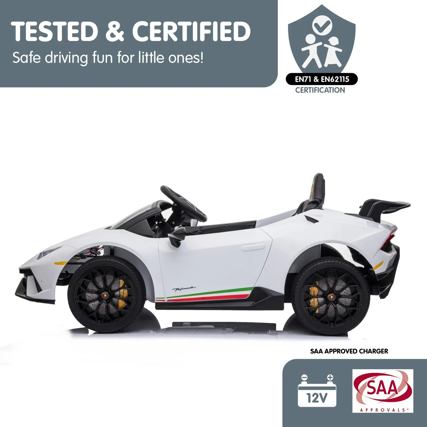 Kahuna Lamborghini Performante Kids Electric Ride On Car Remote Control by Kahuna - White - Mekamart Australia