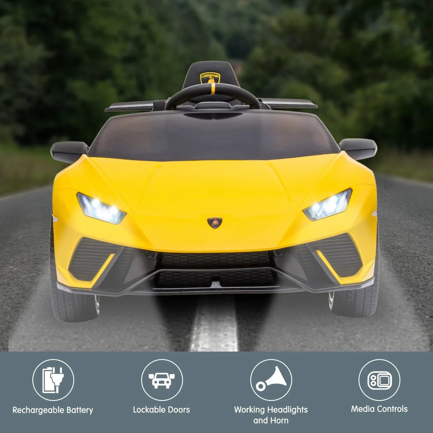 Kahuna Lamborghini Performante Kids Electric Ride On Car Remote Control - Yellow - Mekamart Australia