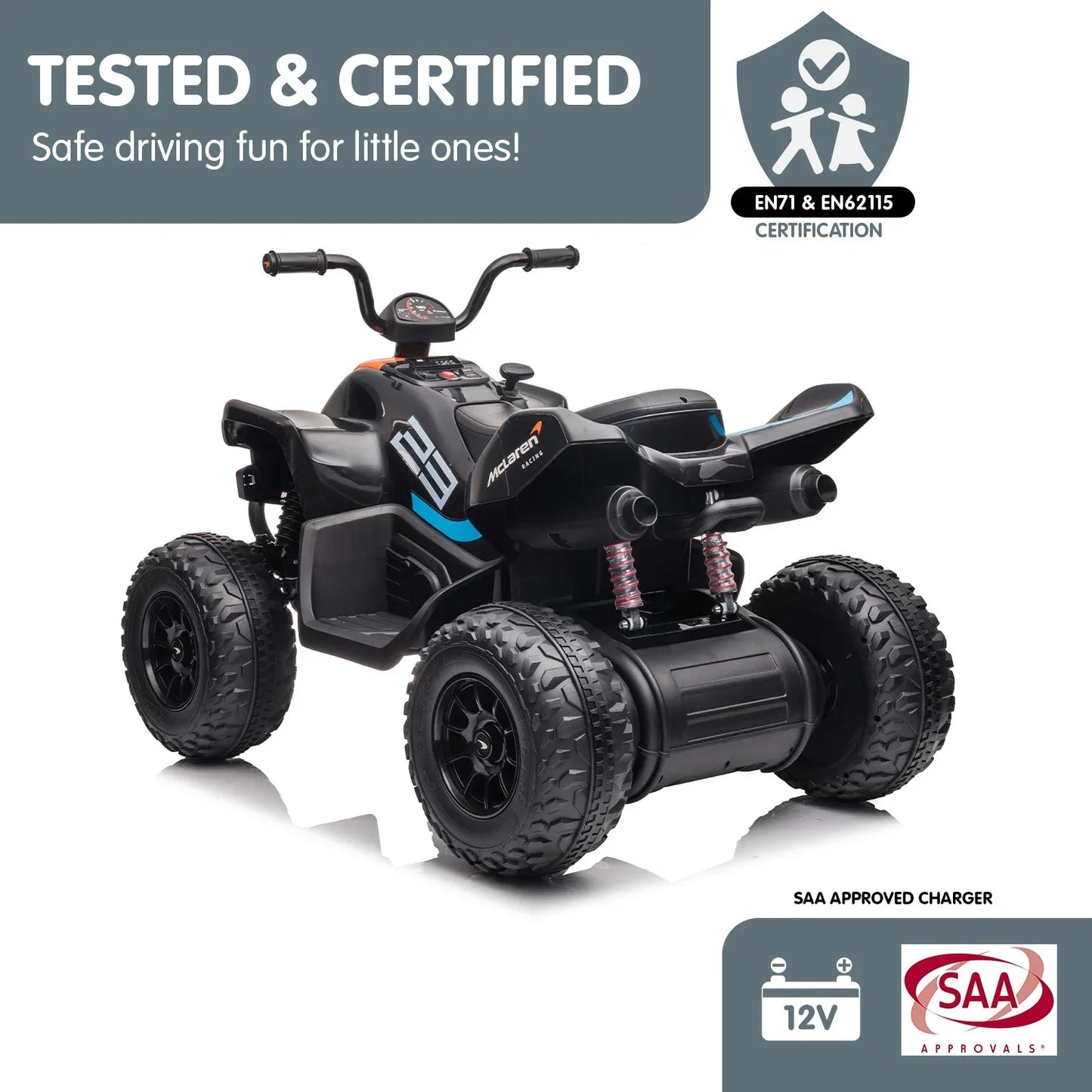 Kahuna MCL35 McLaren Toy Ride On Electric Quad Bike - Black - Mekamart Australia