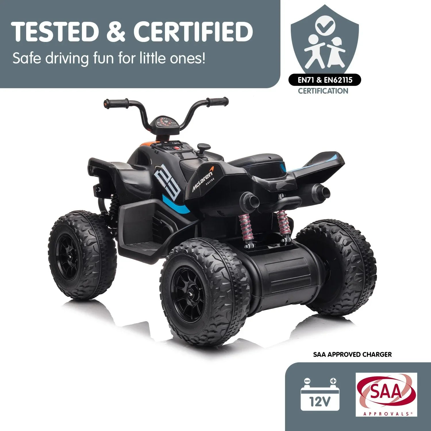 Kahuna MCL35 McLaren Toy Ride On Electric Quad Bike - Black - Mekamart Australia