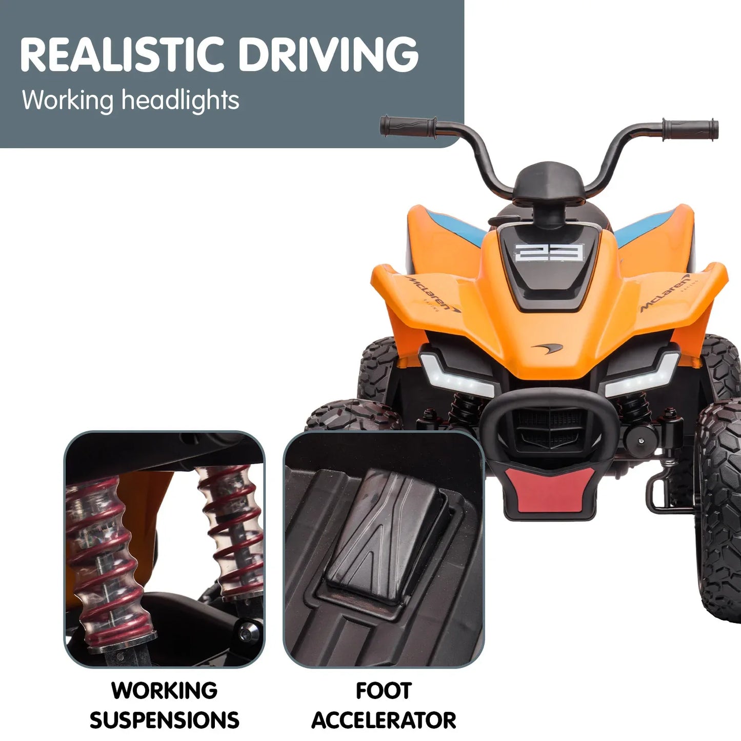 Kahuna Licensed MCL35 McLaren Kids Toy Ride On Electric Quad Bike - Orange - Mekamart Australia