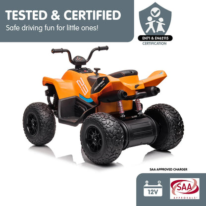 Kahuna Licensed MCL35 McLaren Kids Toy Ride On Electric Quad Bike - Orange - Mekamart Australia