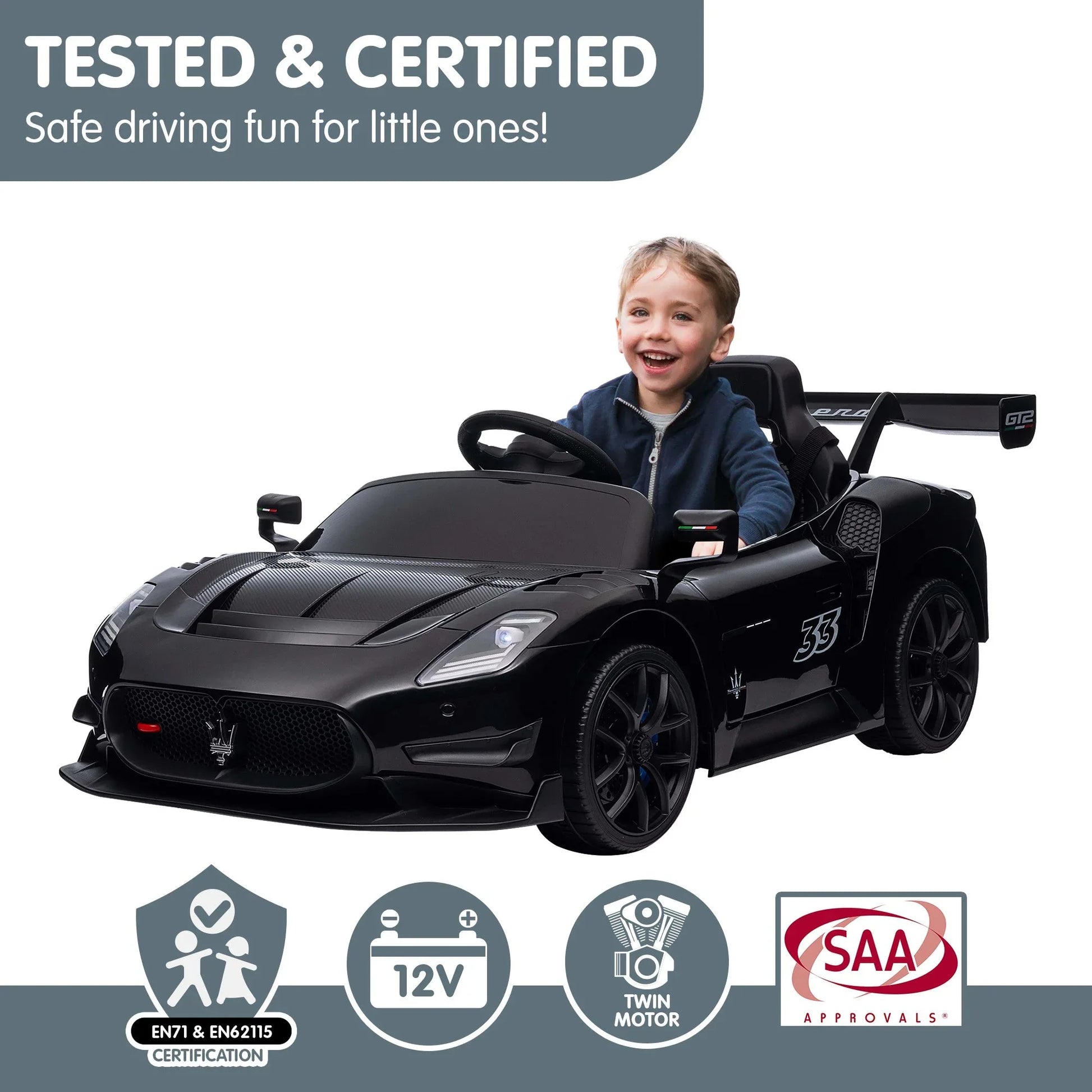 Kahuna Maserati MC20 GT2 Licensed Electric Kids Ride On Race Car Black - Mekamart Australia
