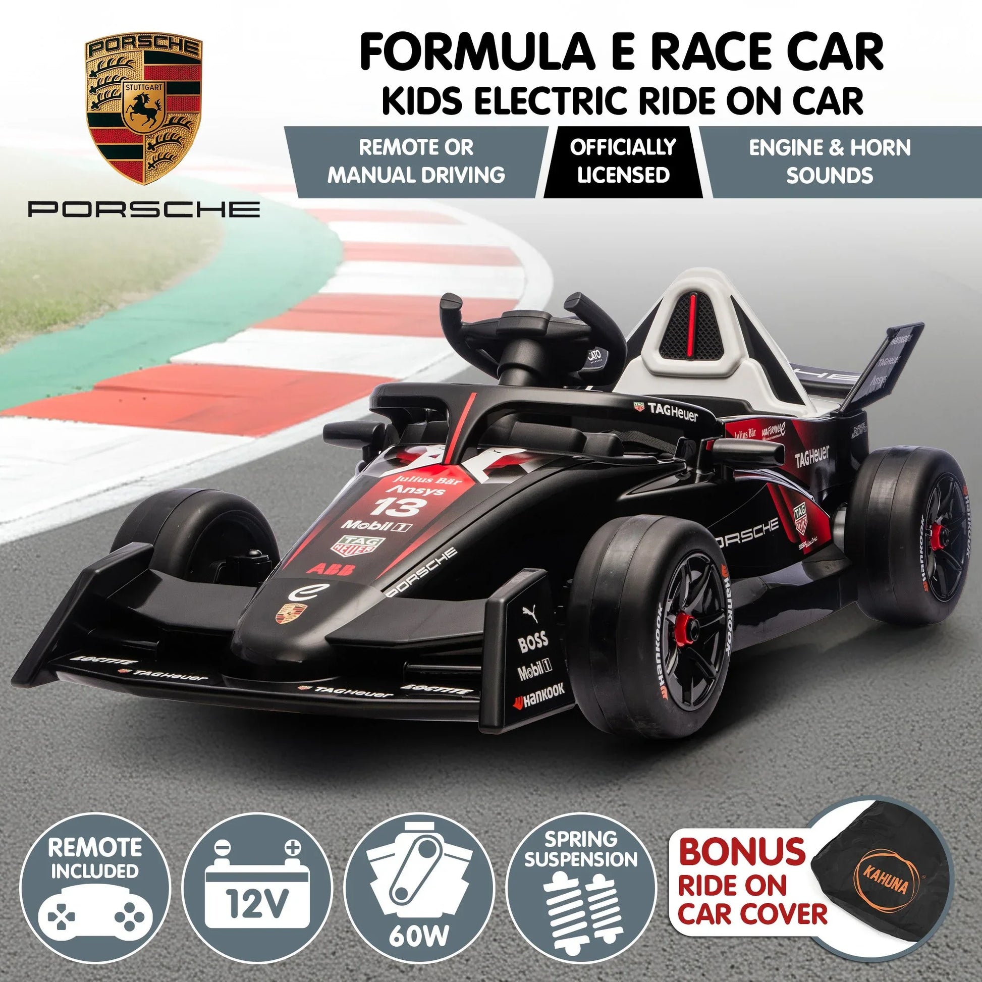 Kahuna Porsche Formula E Kids Electric Ride-on Car With Remote Control - Mekamart Australia