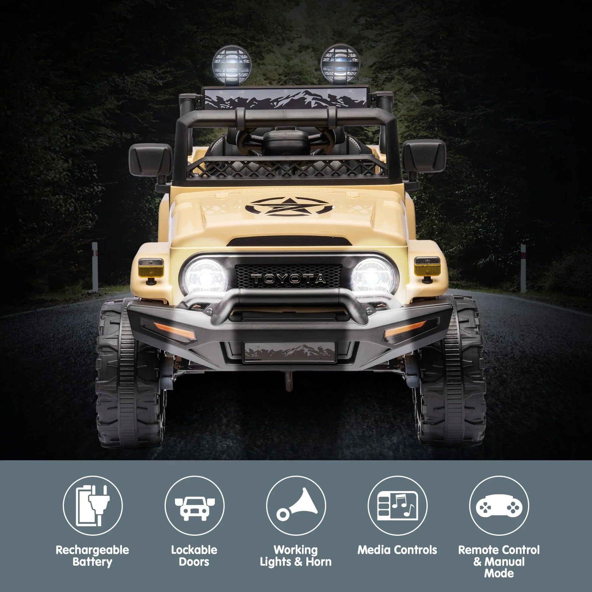 Kahuna Authorised Toyota Fj Cruiser Kids Electric Ride On Car - Khaki - Mekamart Australia