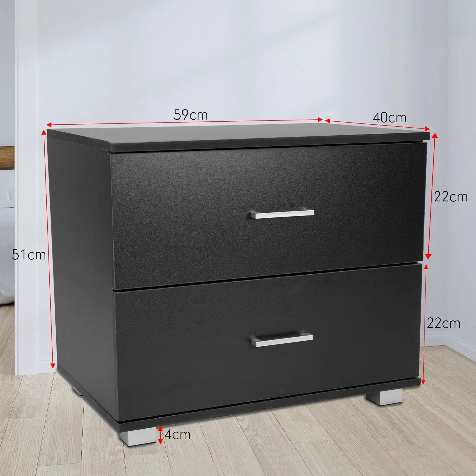 Sarantino Bedside Table Cabinet Storage Chest 2 Drawers Lamp Side Nightstand - Black - Mekamart Australia