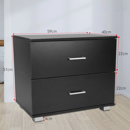 Sarantino Bedside Table Cabinet Storage Chest 2 Drawers Lamp Side Nightstand - Black - Mekamart Australia