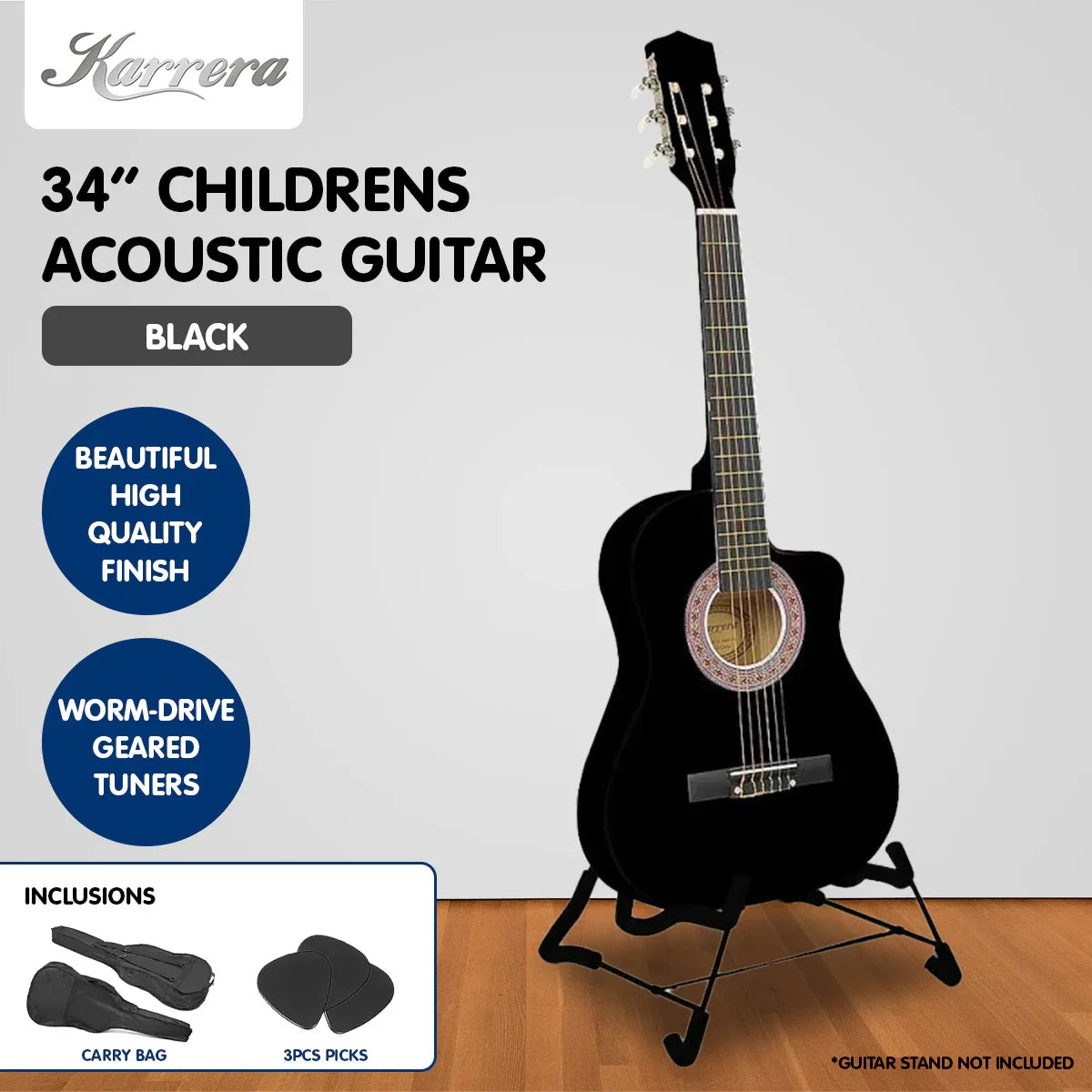 Karrera Childrens Acoustic Guitar Kids - Black - Mekamart Australia