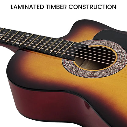 Karrera 38in Acoustic Guitar Steel Strings Carry Bag Shoulder Strap Sun Burst - Mekamart Australia