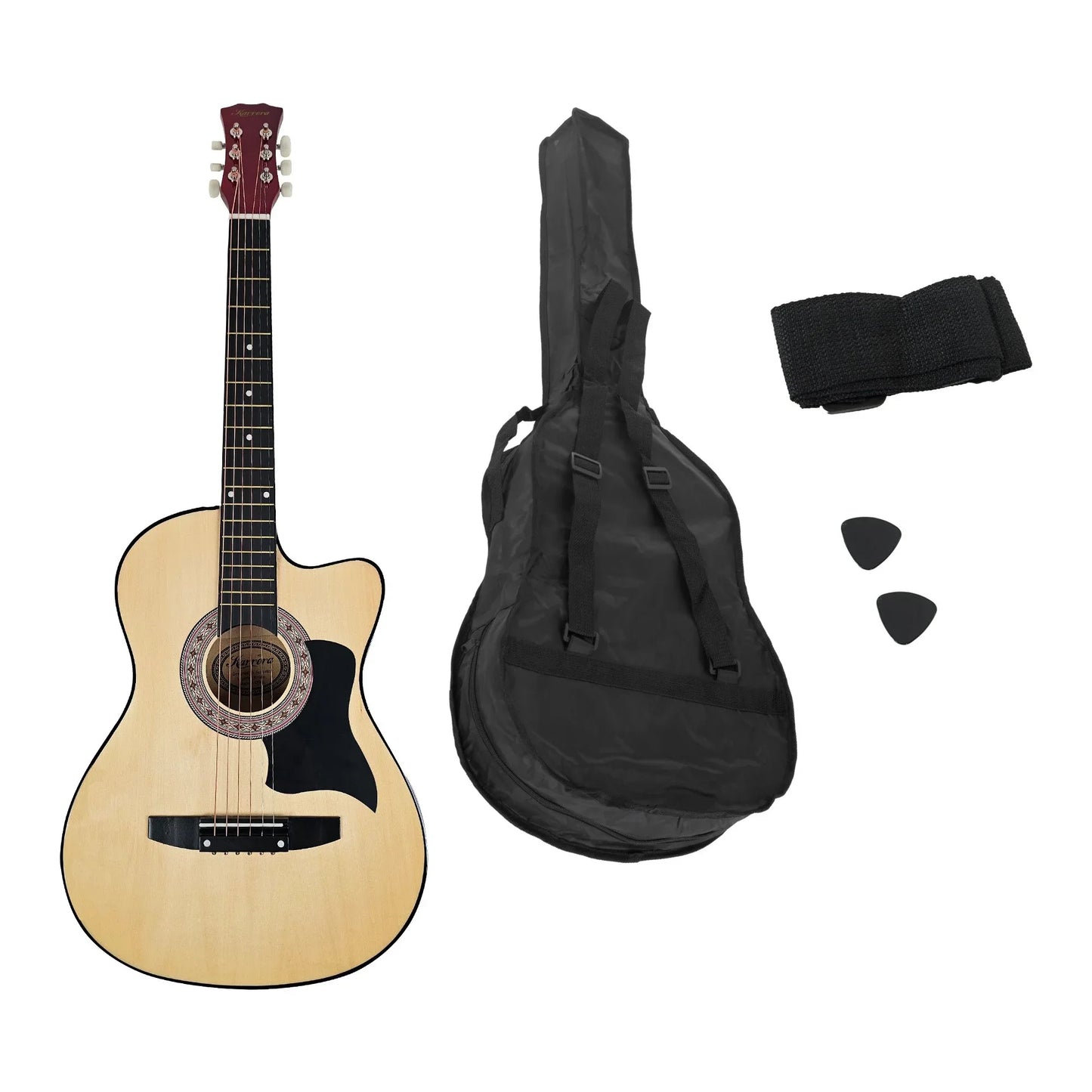 Karrera 38in Cutaway Acoustic Guitar with guitar bag - Natural - Mekamart Australia