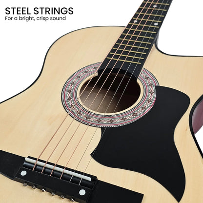 Karrera 38in Cutaway Acoustic Guitar with guitar bag - Natural - Mekamart Australia
