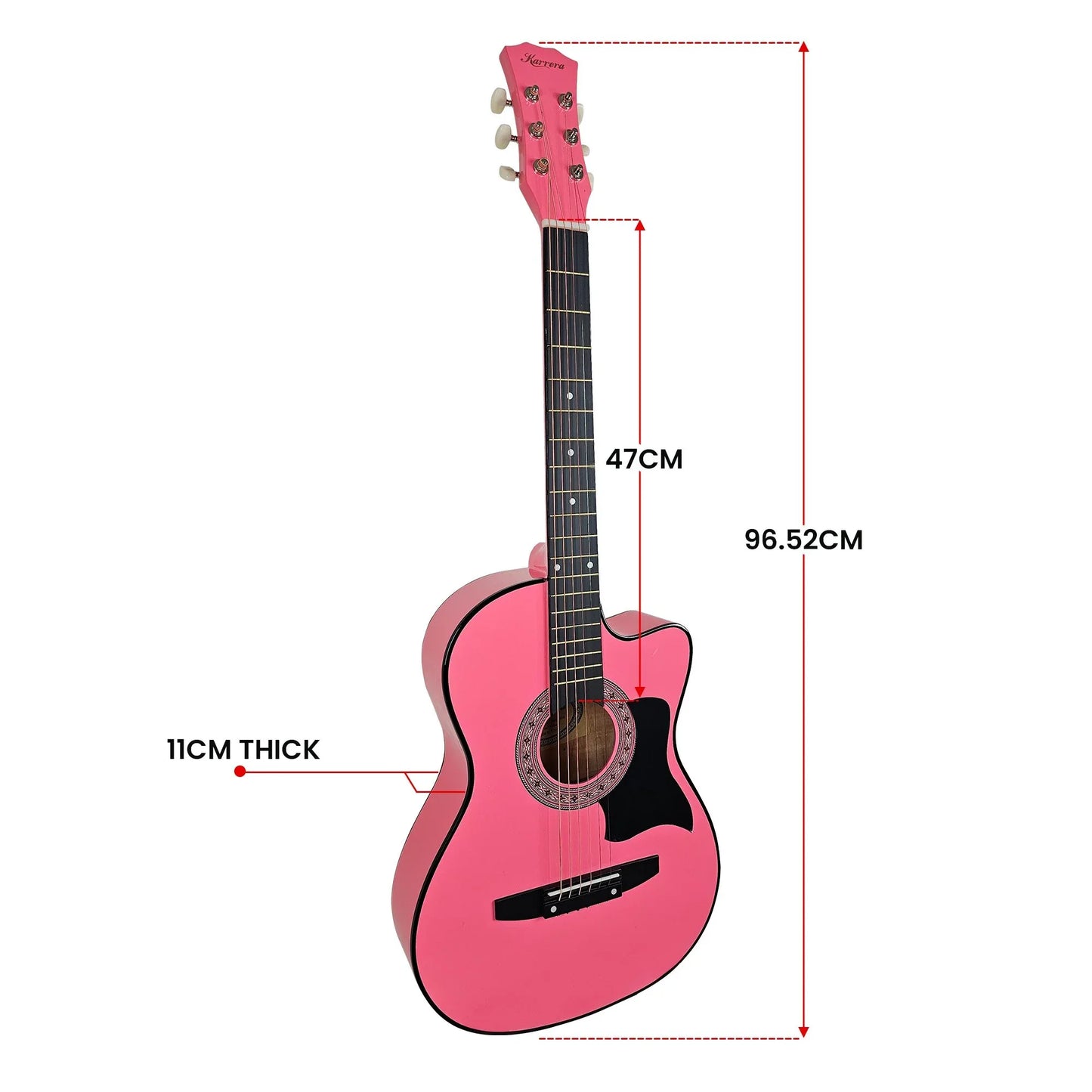 Karrera 38in Cutaway Acoustic Guitar with guitar bag - Pink - Mekamart Australia