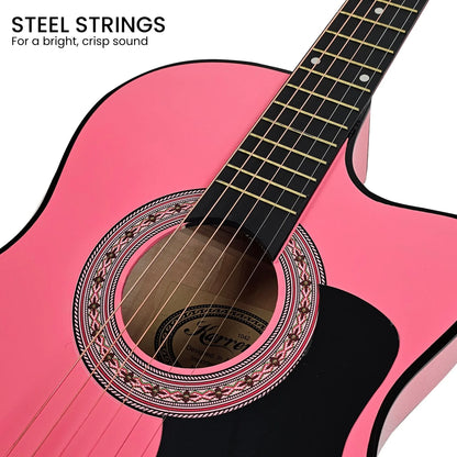 Karrera 38in Cutaway Acoustic Guitar with guitar bag - Pink - Mekamart Australia