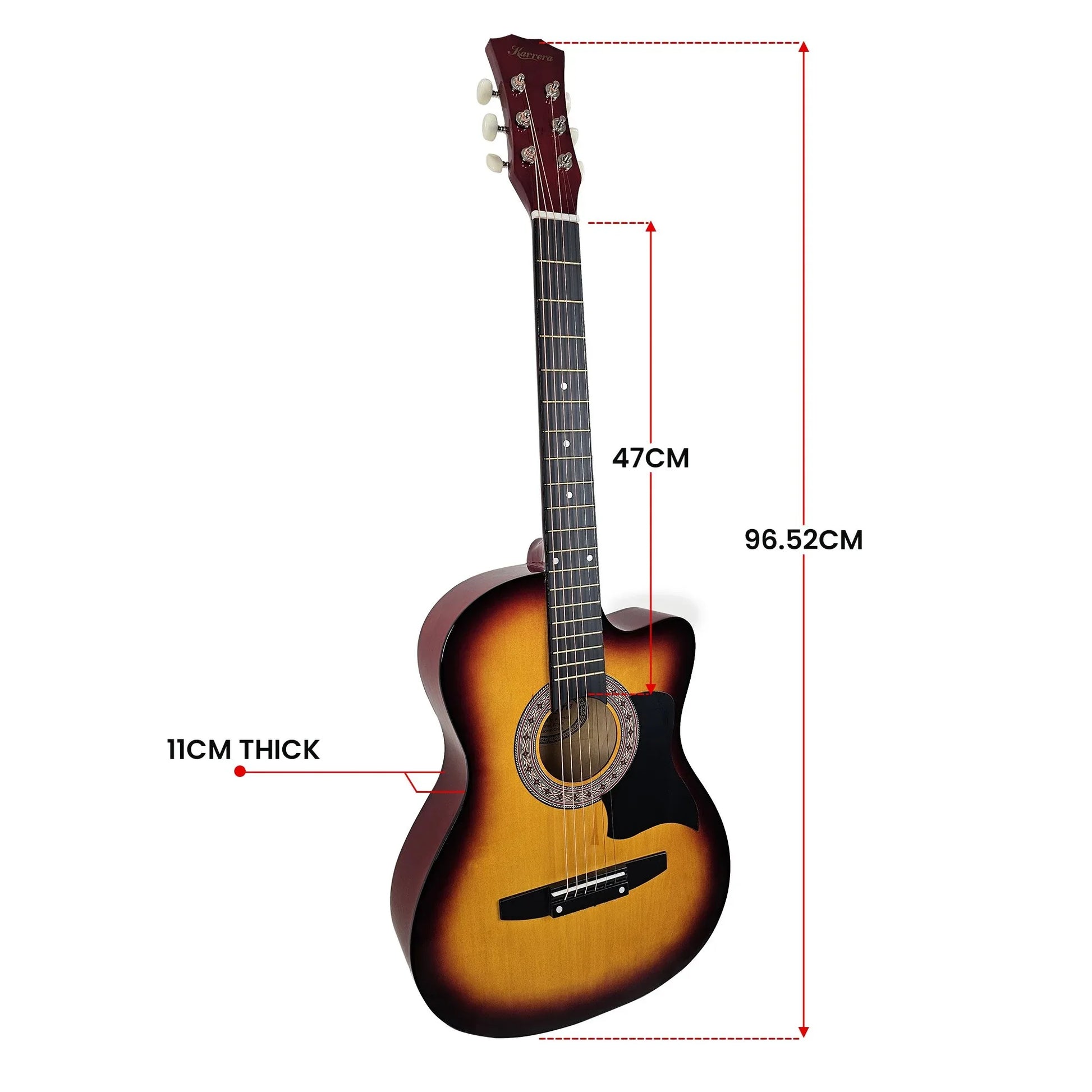 Karrera 38in Pro Cutaway Acoustic Guitar with Bag Strings - Sun Burst - Mekamart Australia