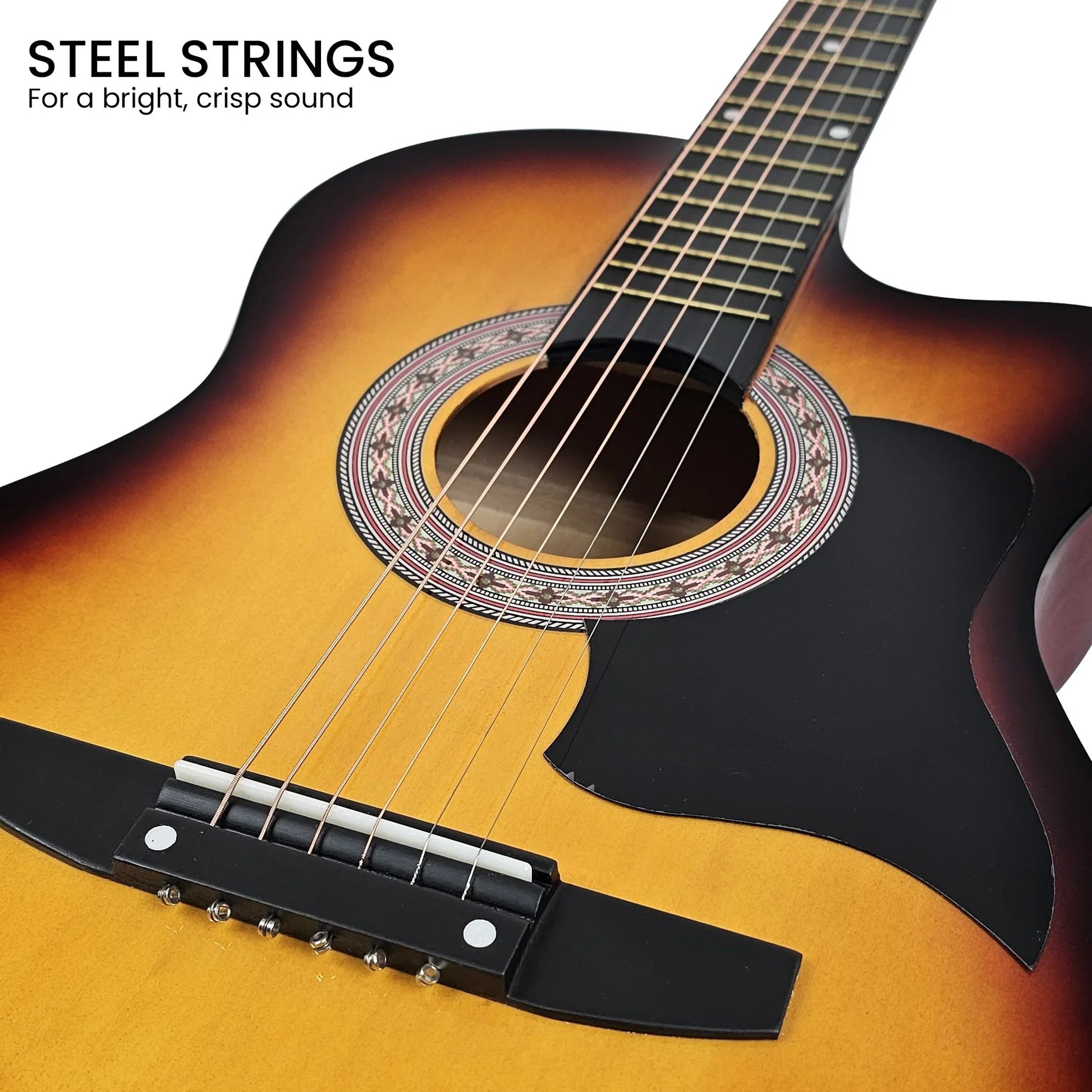 Karrera 38in Pro Cutaway Acoustic Guitar with Bag Strings - Sun Burst - Mekamart Australia