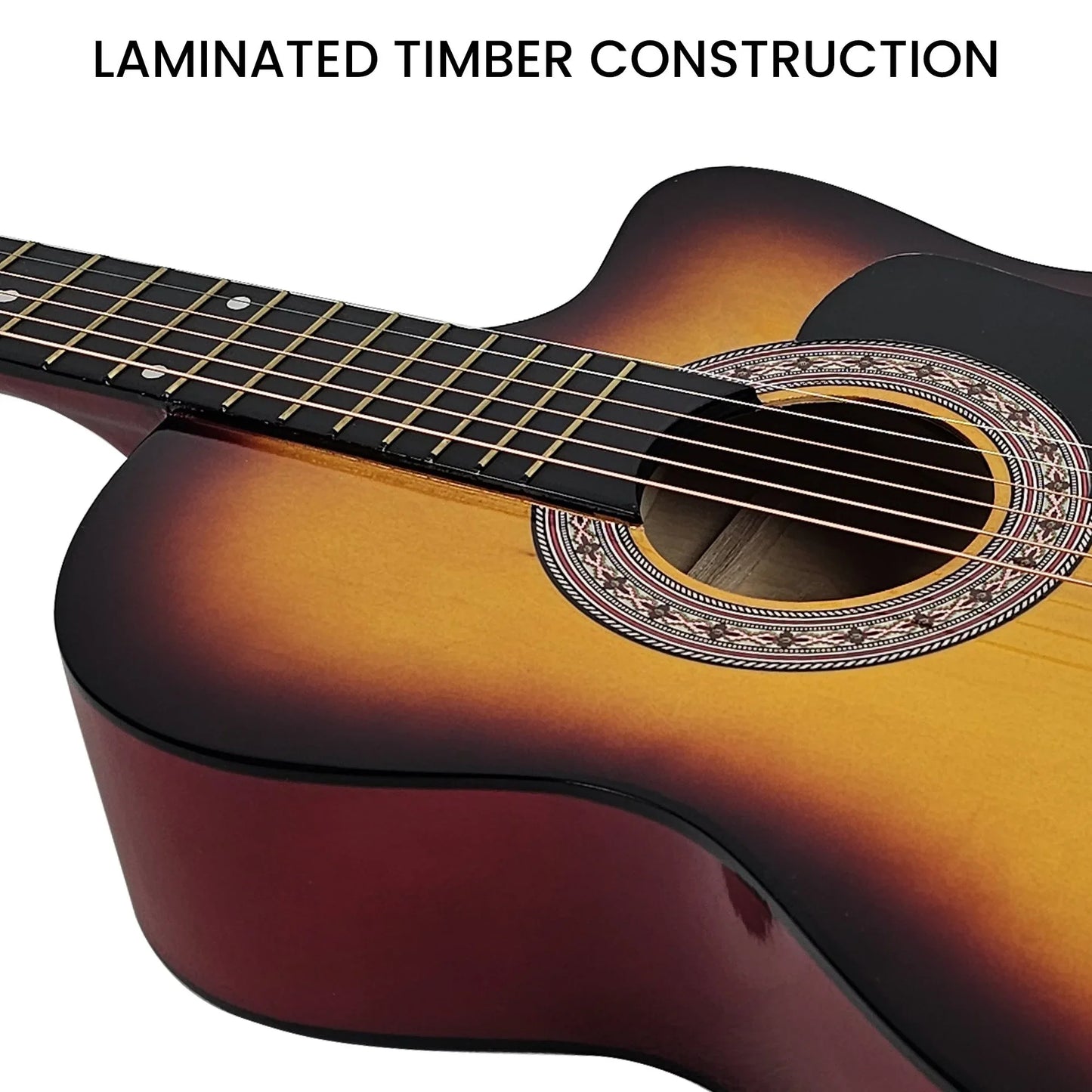 Karrera 38in Pro Cutaway Acoustic Guitar with Bag Strings - Sun Burst - Mekamart Australia