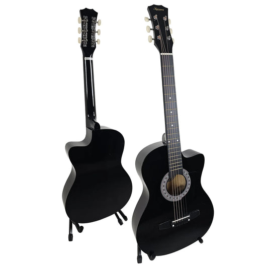 Karrera 38in Pro Cutaway Acoustic Guitar with Carry Bag - Black - Mekamart Australia
