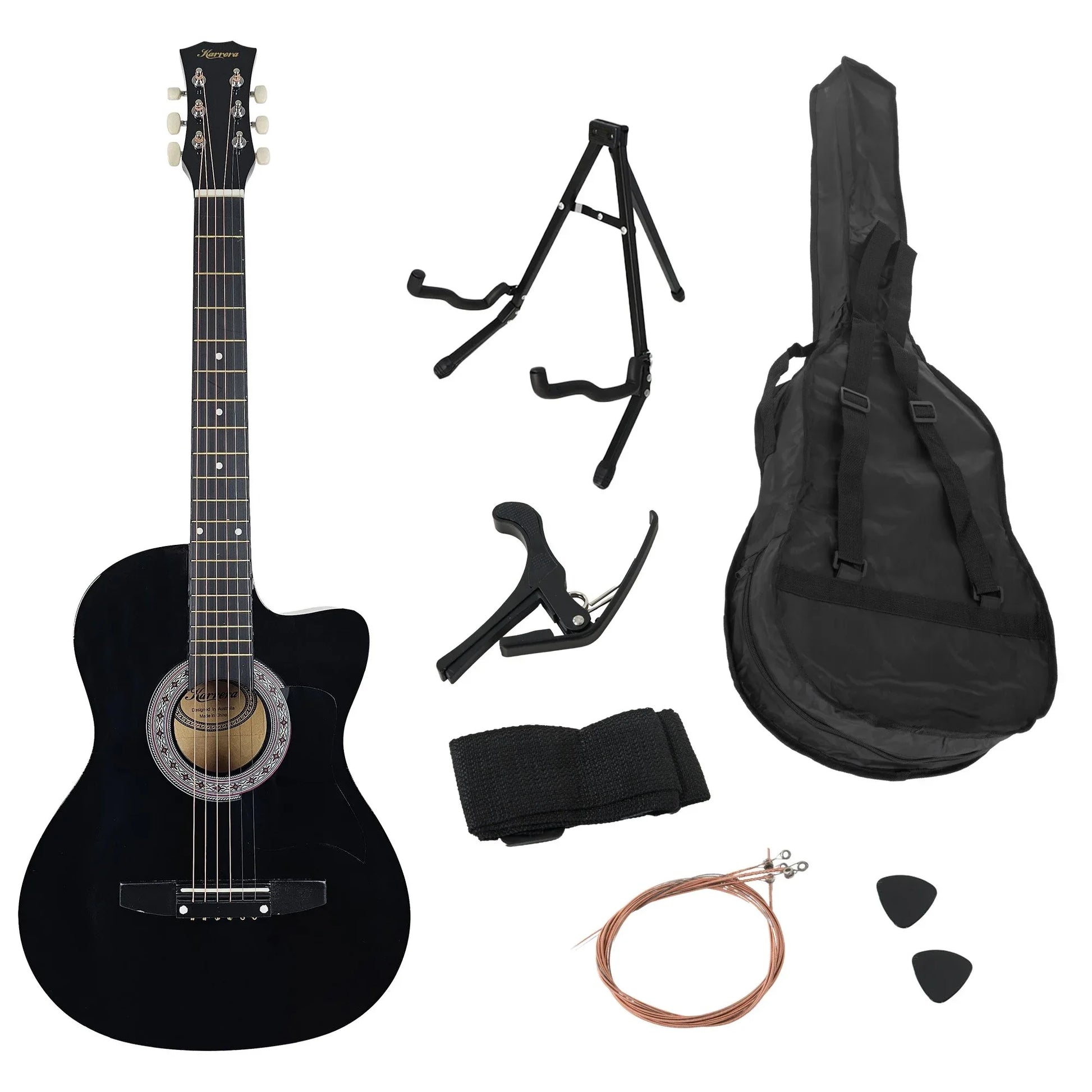 Karrera 38in Pro Cutaway Acoustic Guitar with Carry Bag - Black - Mekamart Australia