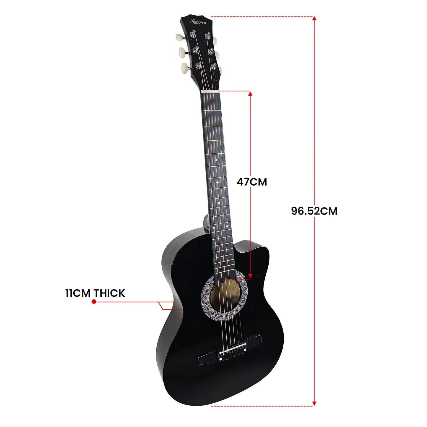 Karrera 38in Pro Cutaway Acoustic Guitar with Carry Bag - Black - Mekamart Australia