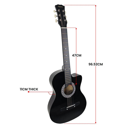 Karrera 38in Pro Cutaway Acoustic Guitar with Carry Bag - Black - Mekamart Australia