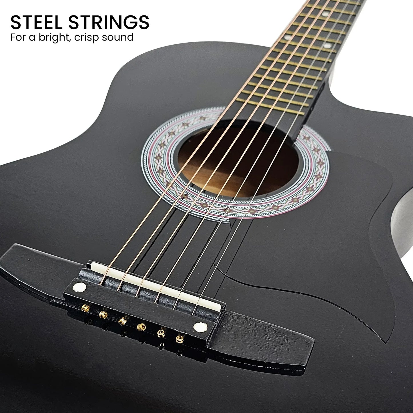 Karrera 38in Pro Cutaway Acoustic Guitar with Carry Bag - Black - Mekamart Australia