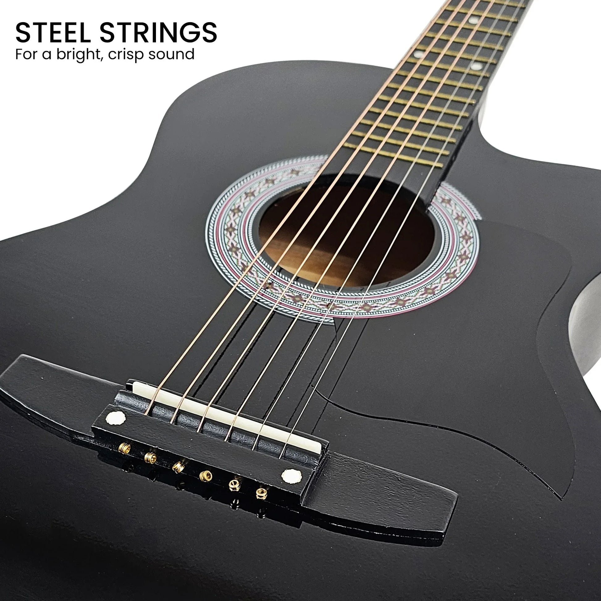 Karrera 38in Pro Cutaway Acoustic Guitar with Carry Bag - Black - Mekamart Australia
