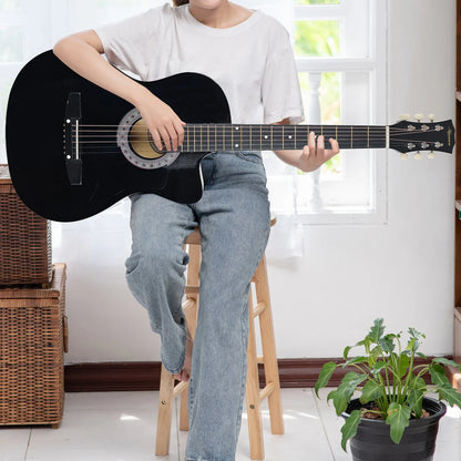 Karrera 38in Pro Cutaway Acoustic Guitar with Carry Bag - Black - Mekamart Australia
