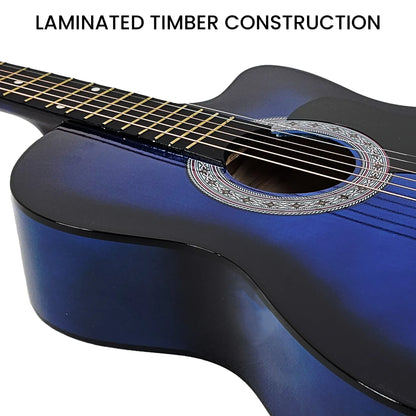 Karrera 38in Pro Cutaway Acoustic Guitar with Bag Strings - Blue Burst - Mekamart Australia
