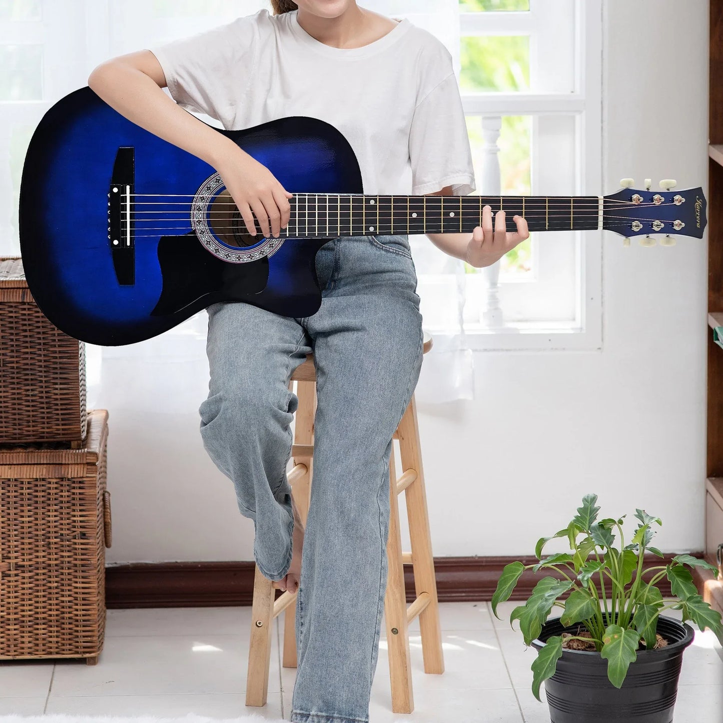 Karrera 38in Pro Cutaway Acoustic Guitar with Bag Strings - Blue Burst - Mekamart Australia