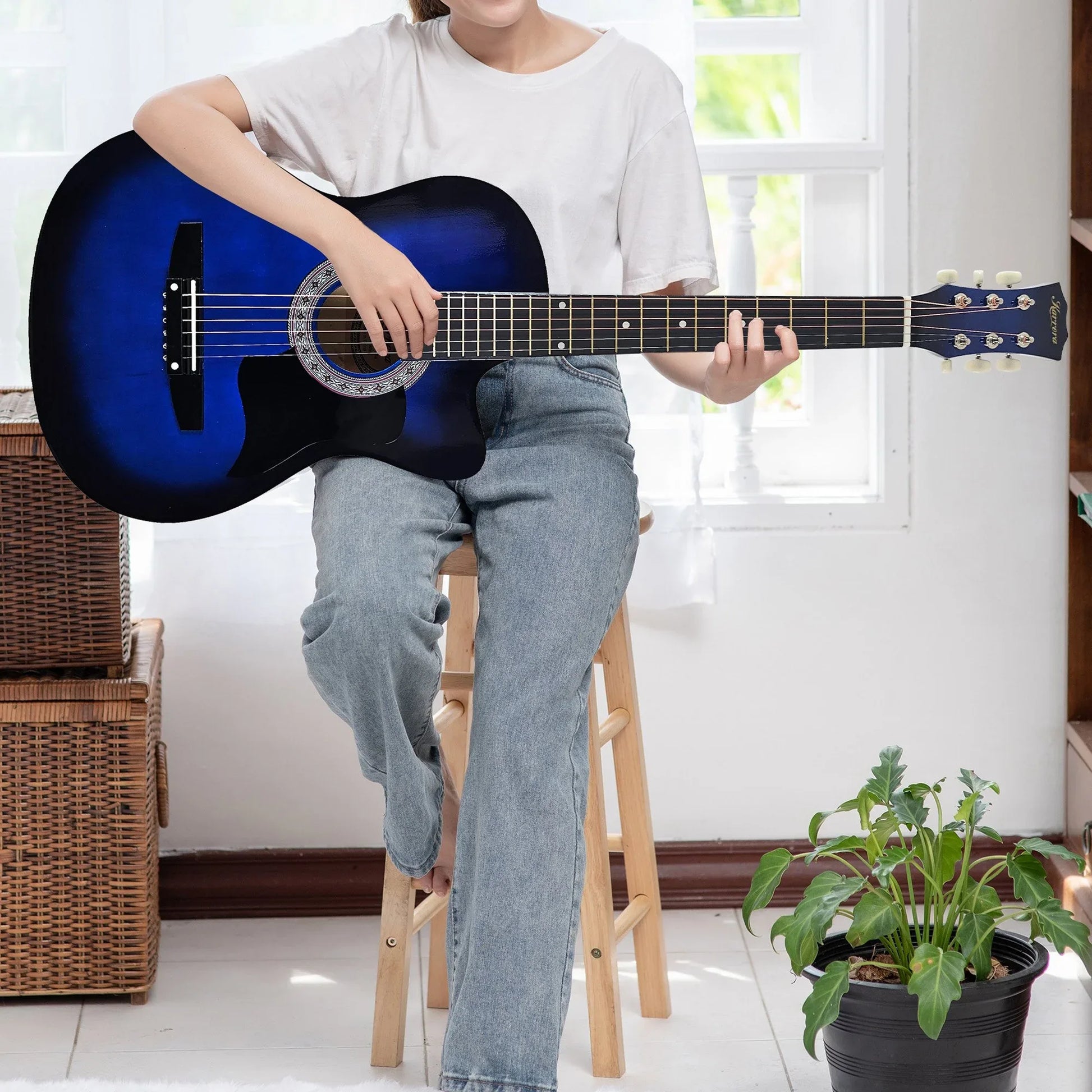 Karrera 38in Pro Cutaway Acoustic Guitar with Bag Strings - Blue Burst - Mekamart Australia