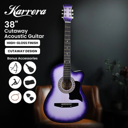 Karrera 38in Pro Cutaway Acoustic Guitar with guitar bag - Purple Burst - Mekamart Australia