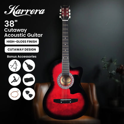 Karrera 38in Pro Cutaway Acoustic Guitar with guitar bag - Red Burst - Mekamart Australia