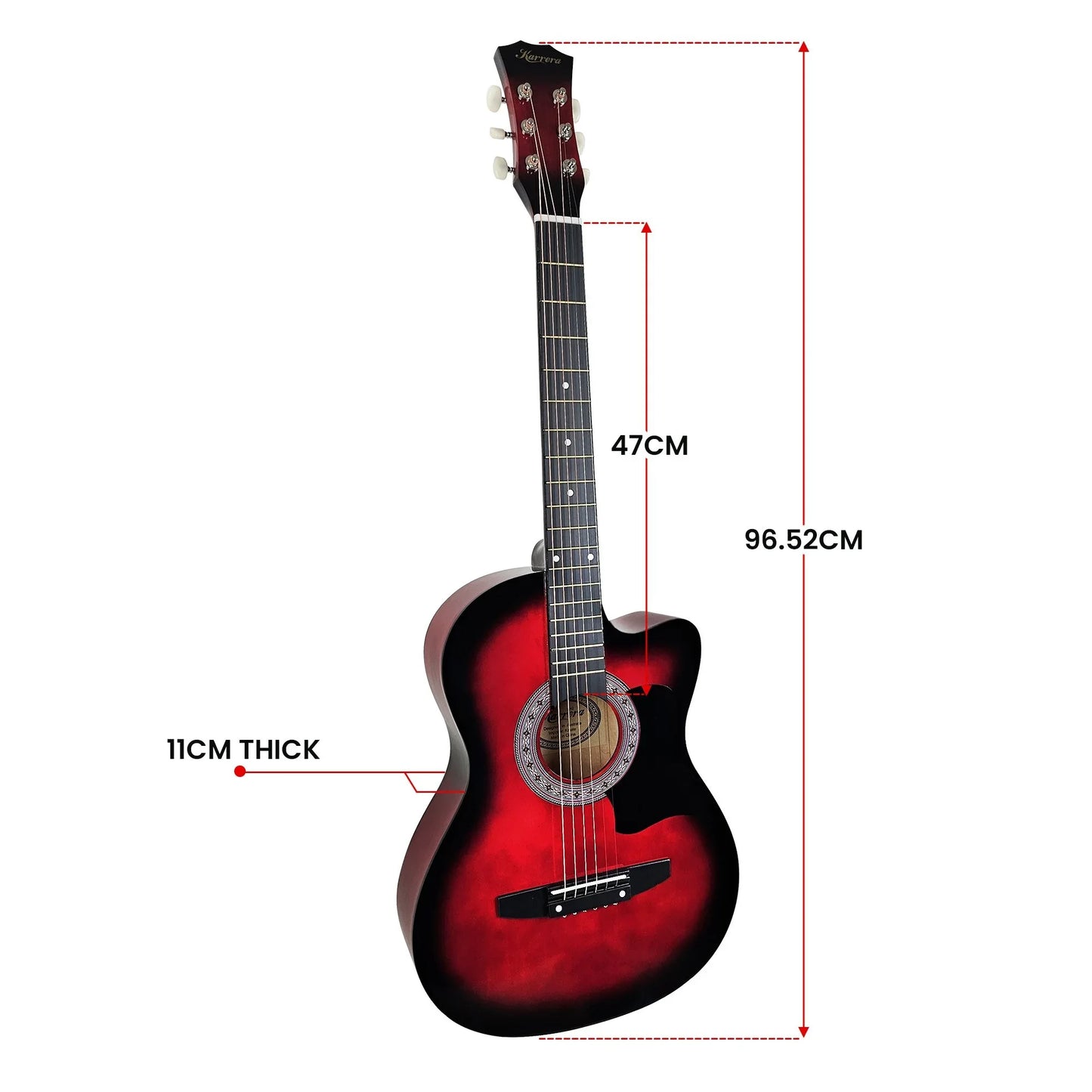 Karrera 38in Pro Cutaway Acoustic Guitar with guitar bag - Red Burst - Mekamart Australia