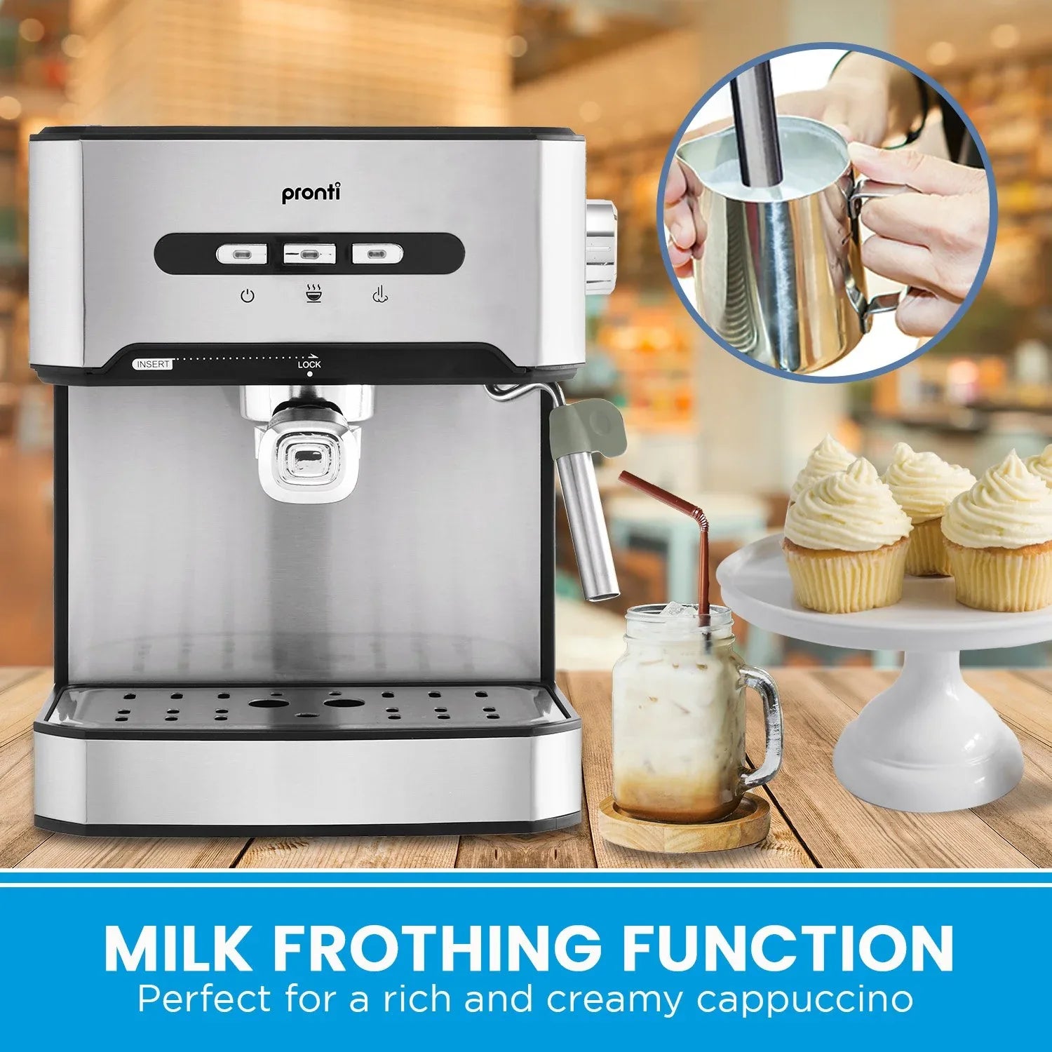 Pronti 1.6L Automatic Coffee Espresso Machine with Steam Frother - Mekamart Australia