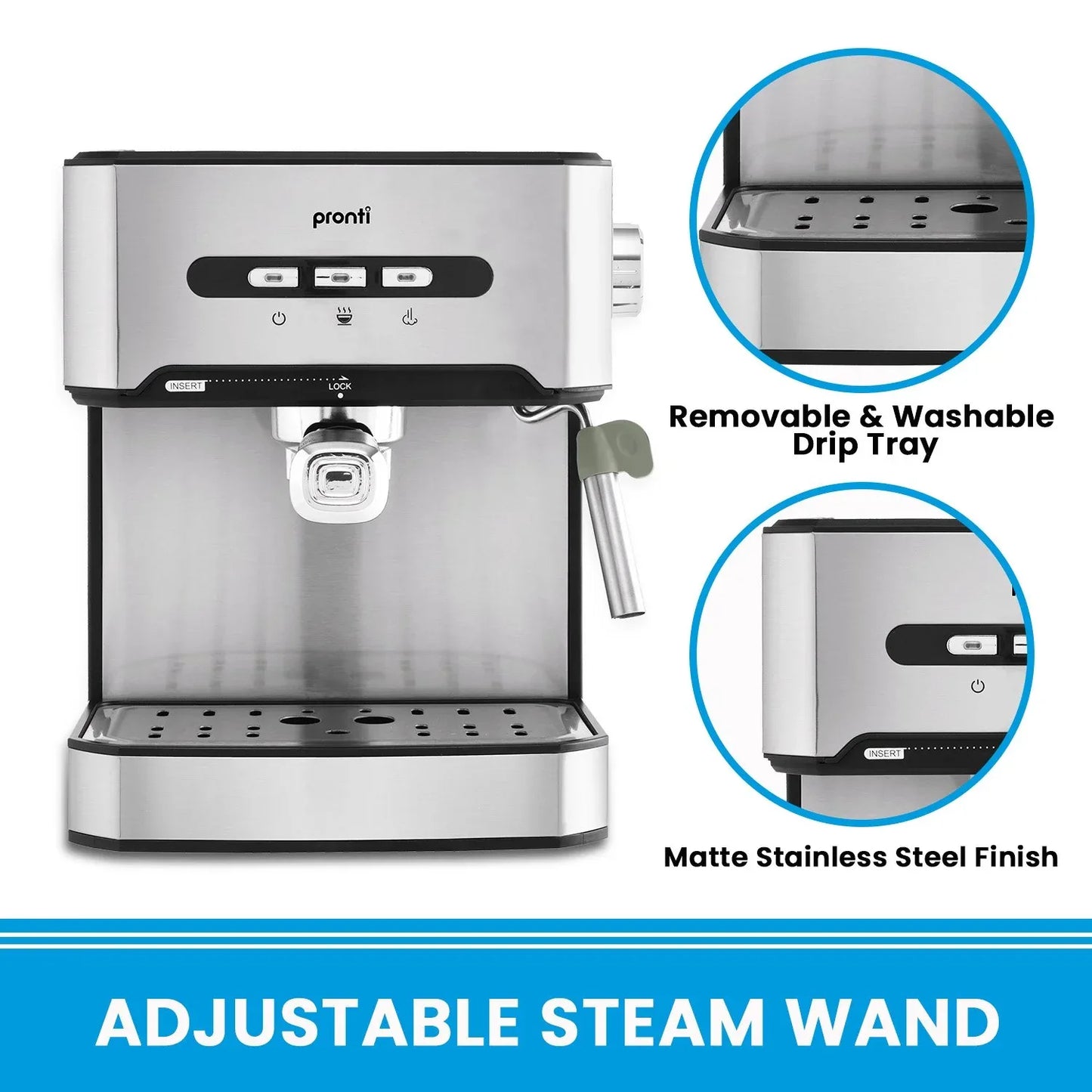 Pronti 1.6L Automatic Coffee Espresso Machine with Steam Frother - Mekamart Australia