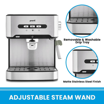 Pronti 1.6L Automatic Coffee Espresso Machine with Steam Frother - Mekamart Australia
