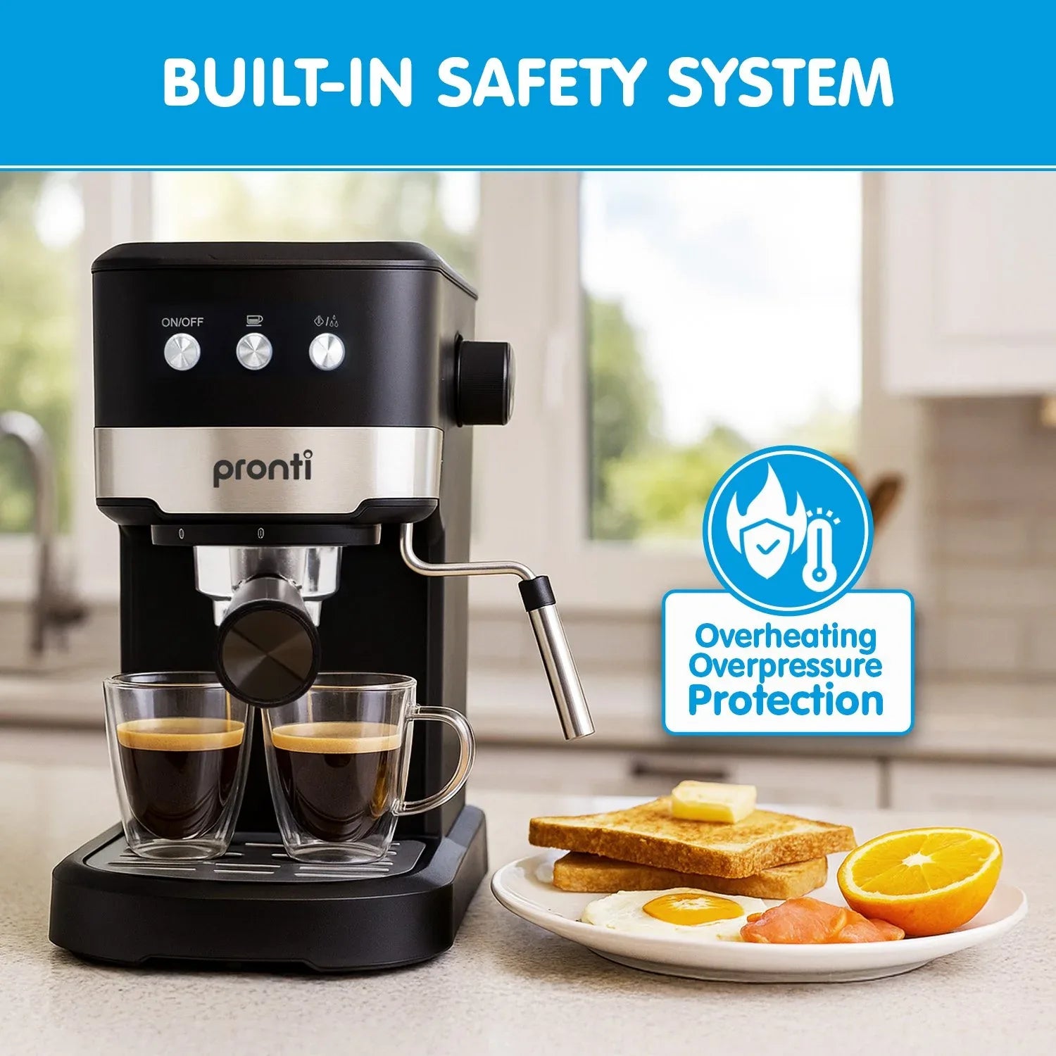 Pronti CM-850D Coffee Machine 20 Bar Espresso Maker with Milk Frother and 1.25L Tank - Mekamart Australia