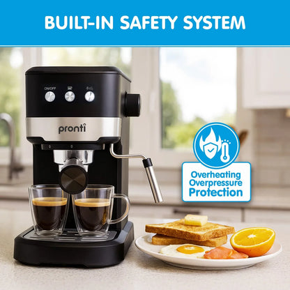 Pronti CM-850D Coffee Machine 20 Bar Espresso Maker with Milk Frother and 1.25L Tank - Mekamart Australia